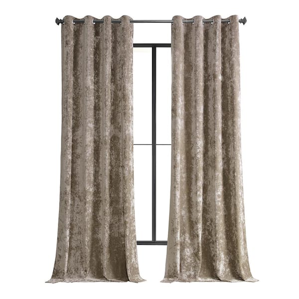 Exclusive Fabrics & Furnishings Taupe Beige Lush Crush Velvet 50 in. W x 84 in. L - Grommet Room Darkening Curtains (Single Panel)