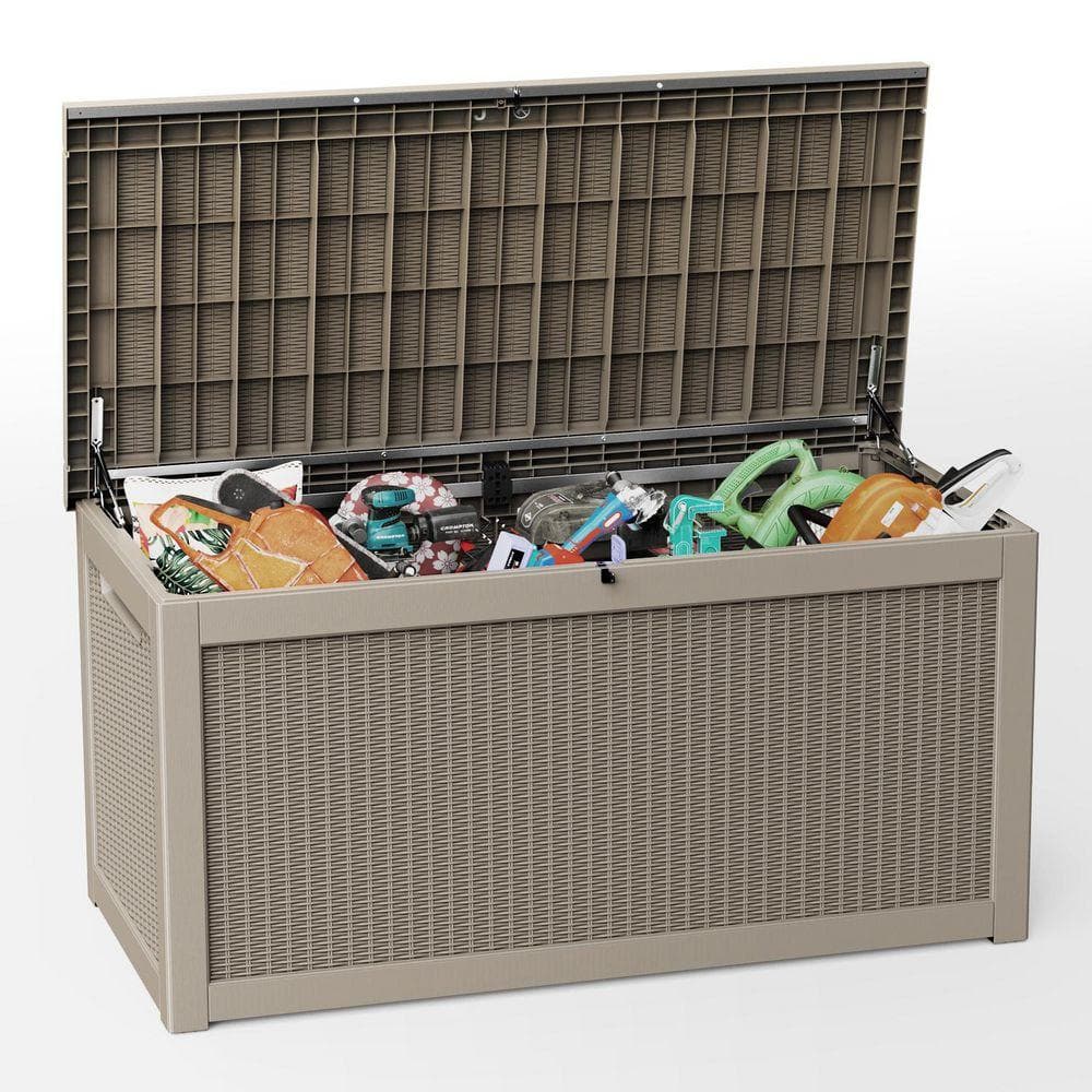 All-Weather 260 Gal. Grey Resin Deck Box Large Outdoor Storage Box