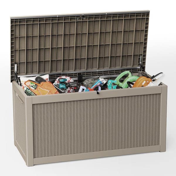 200 Gal. Brown Metal Outdoor Deck Box with Wheels, All-Weather