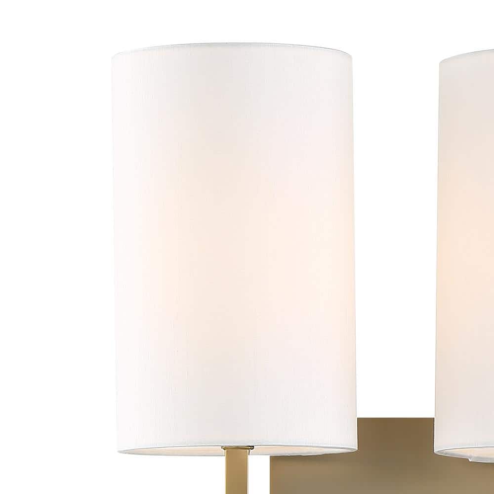 Aged Brass 2-Light Sconce with White Silk Shade