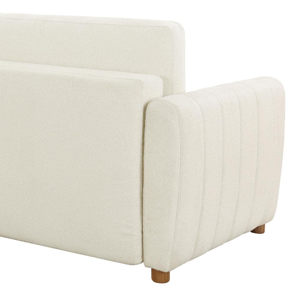 Ivory Boucle Tufted Queen Convertible Sleeper Sofa