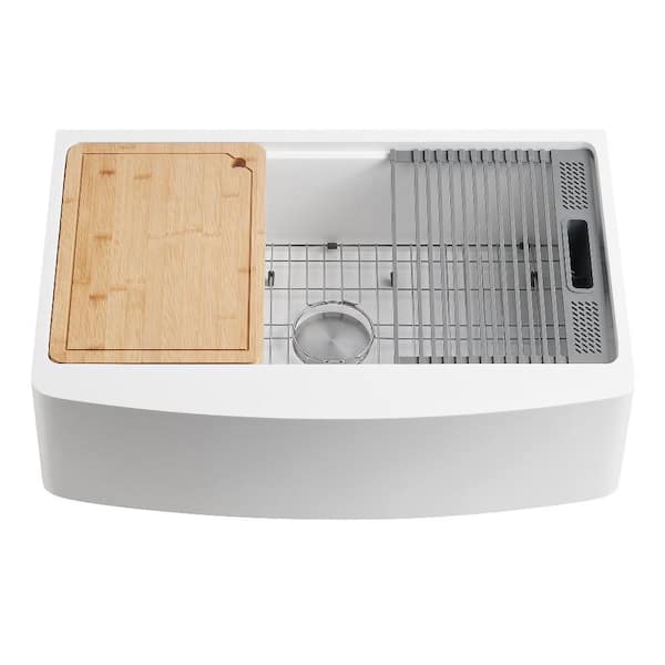 Miranda 30 in. Farmhouse Single Solid Surface Kitchen Sink with Accessories