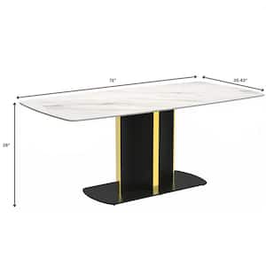 Sylva Modern 71 in. Rectangular Dining Table with Sintered Stone Top and Steel Pedestal Base in White, Seats 10+