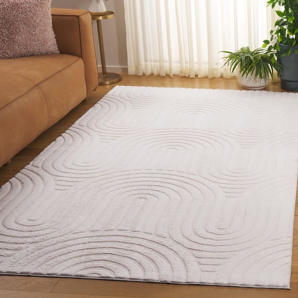 Faux Rabbit Fur 5 ft. x 7 ft. Ivory Scandinavian Arch Area Rug