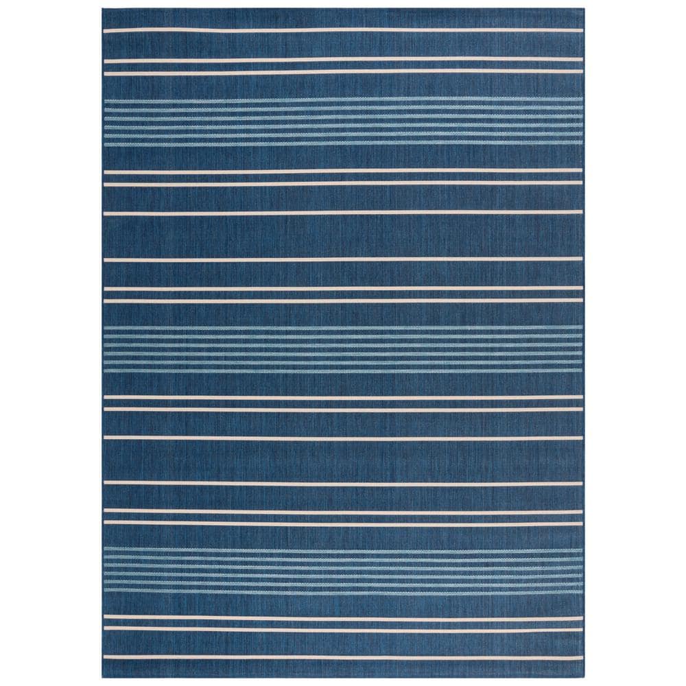 Navy and Blue Striped Rectangular Synthetic Indoor/Outdoor Rug, 8' x 11'