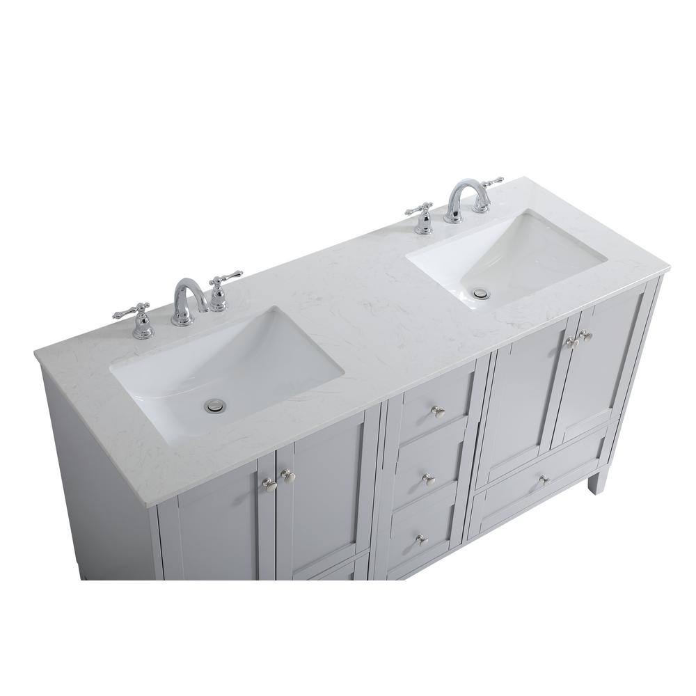 Sommerville 60" Gray Double Quartz Top Bathroom Vanity