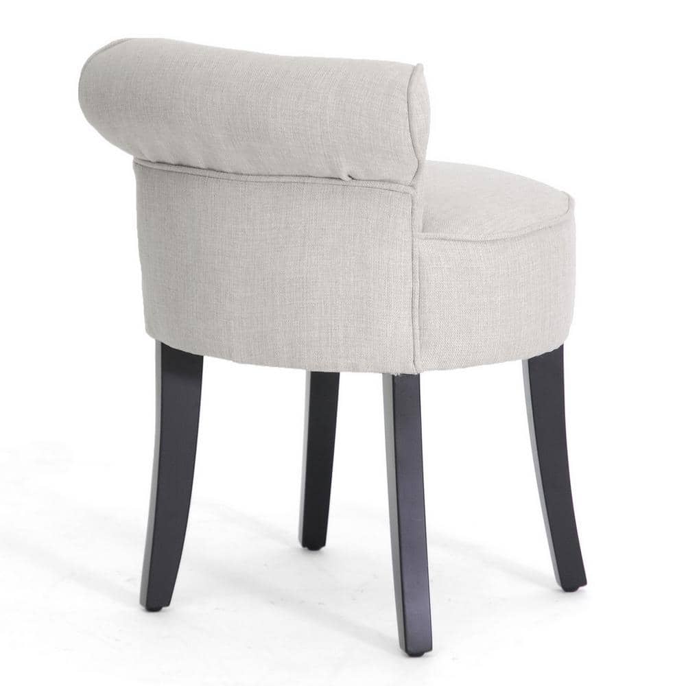 Millani Beige Linen Modern Lounge Stool with Black Birch Legs