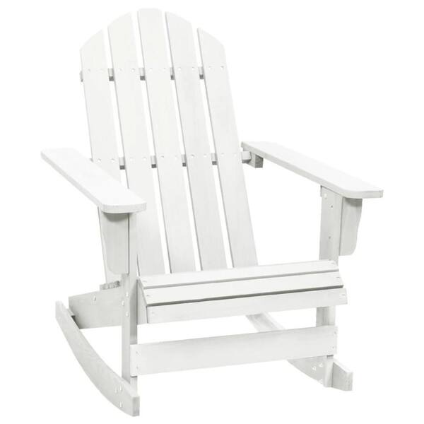 Ava White Natural Wood Outdoor Rocking Chair with High Slatted Back