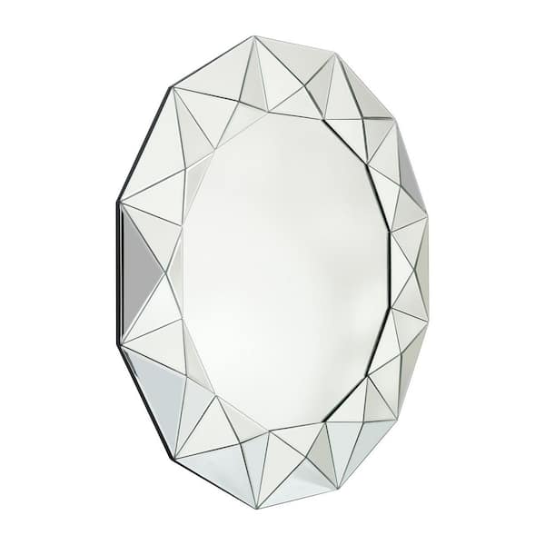 Silver 39 in. W x 39 in. H Modern Glam Round Geometric All-Mirror Framed Mirror