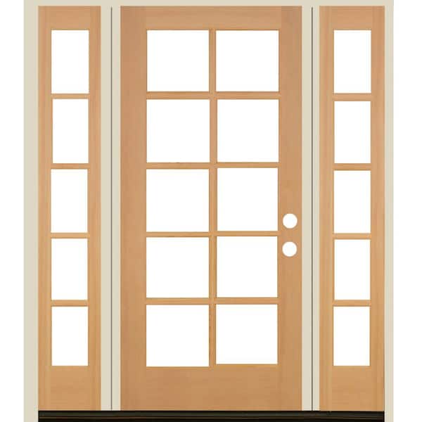 64 in. x 80 in. French LH Full Lite Clear Glass Unfinished Hemlock Prehung Front Door with DSL