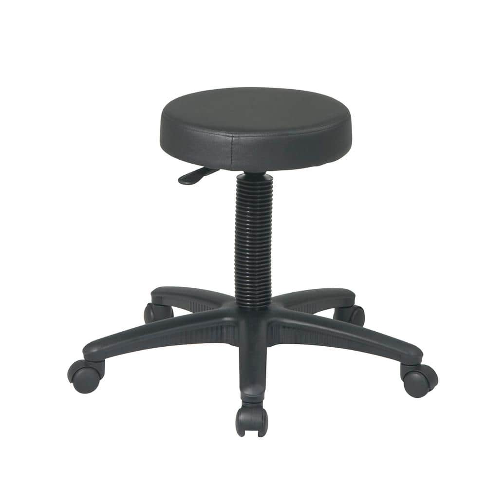 Adjustable Black Faux Leather Saddle Style Office Stool