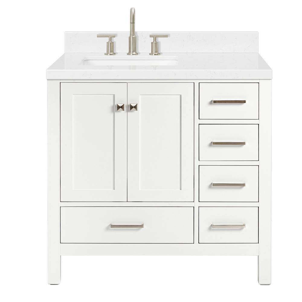 Cambridge 36" White Hardwood Freestanding Vanity with Quartz Top
