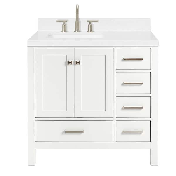 Cambridge 36 in. Single Sink Freestanding Bathroom Vanity in White with Carrara White Quartz Top
