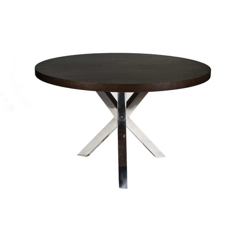 Emi Brown and Chrome Wood Round 47 in. Cross Legs Base Dining Table Seats 3 price history on PriceWatchPro