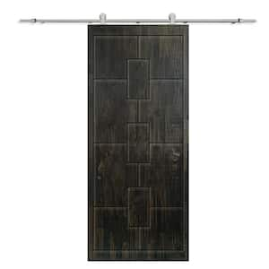 36 in. x 80 in. Charcoal Black Stained Solid Wood Modern Interior Sliding Barn Door with Hardware Kit