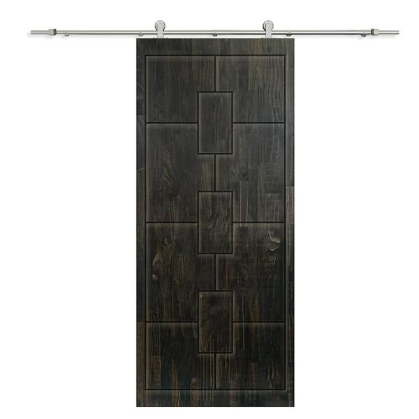 CALHOME 36 in. x 80 in. Charcoal Black Stained Pine Wood Modern Interior Sliding Barn Door with Hardware Kit