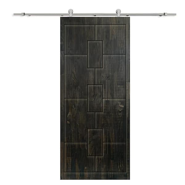 CALHOME 30 in. x 96 in. Charcoal Black Stained Pine Wood Modern Interior Sliding Barn Door with Hardware Kit