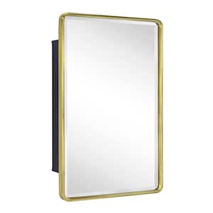Farmhouse 16 in. W x 24 in. H Small Recessed Metal Rectangular Bathroom Medicine Cabinets with Mirror in Brushed Gold