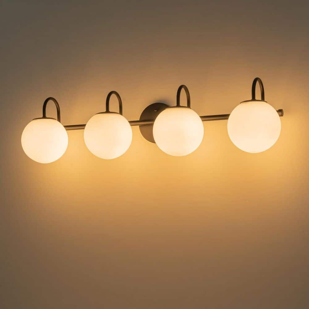 Lucie 31.14 in. 4-Light Black Bathroom Vanity Light with Opal Glass Shades price history on PriceWatchPro
