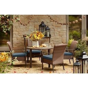 Harper Creek 5-Piece Brown Steel Outdoor Patio Dining Set with Sunbrella Denim Blue Cushions