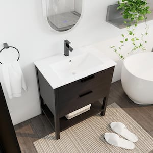 30 in. W x 18.3 in. D x 33.5 in. H Freestanding Bath Vanity in Black with White Ceramic Top and 2-Soft Close Drawers