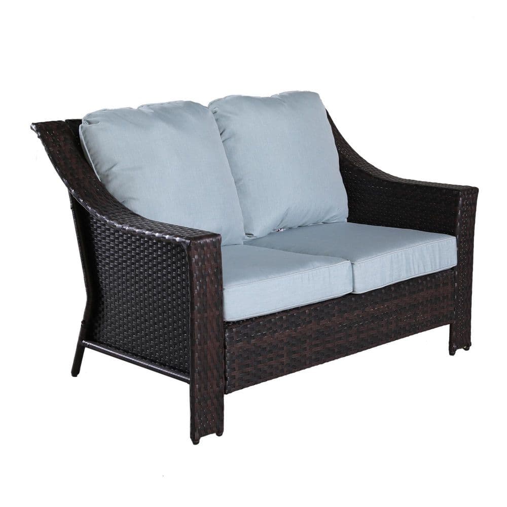Mondawe Emilia Aluminum Wicker Outdoor Loveseat with Light Blue
