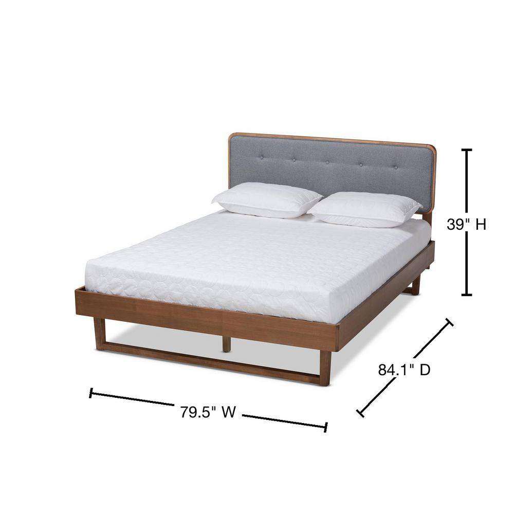 King Ash Walnut and Dark Gray Tufted Upholstered Bed with Slats
