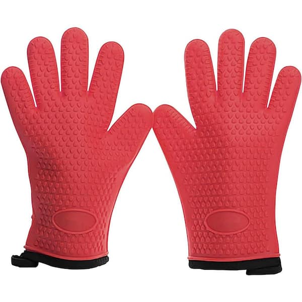 1 Pair Short Oven Mitts Silicone Kitchen Oven Gloves High Heat