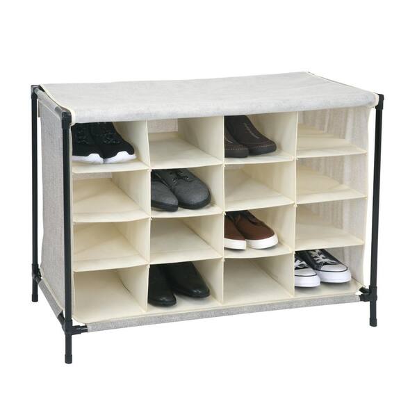 Simplify 14 in. x 33 in. x 24 in. 16 Compartment Faux Jute Shoe Cubby 23200FEJ The Home Depot
