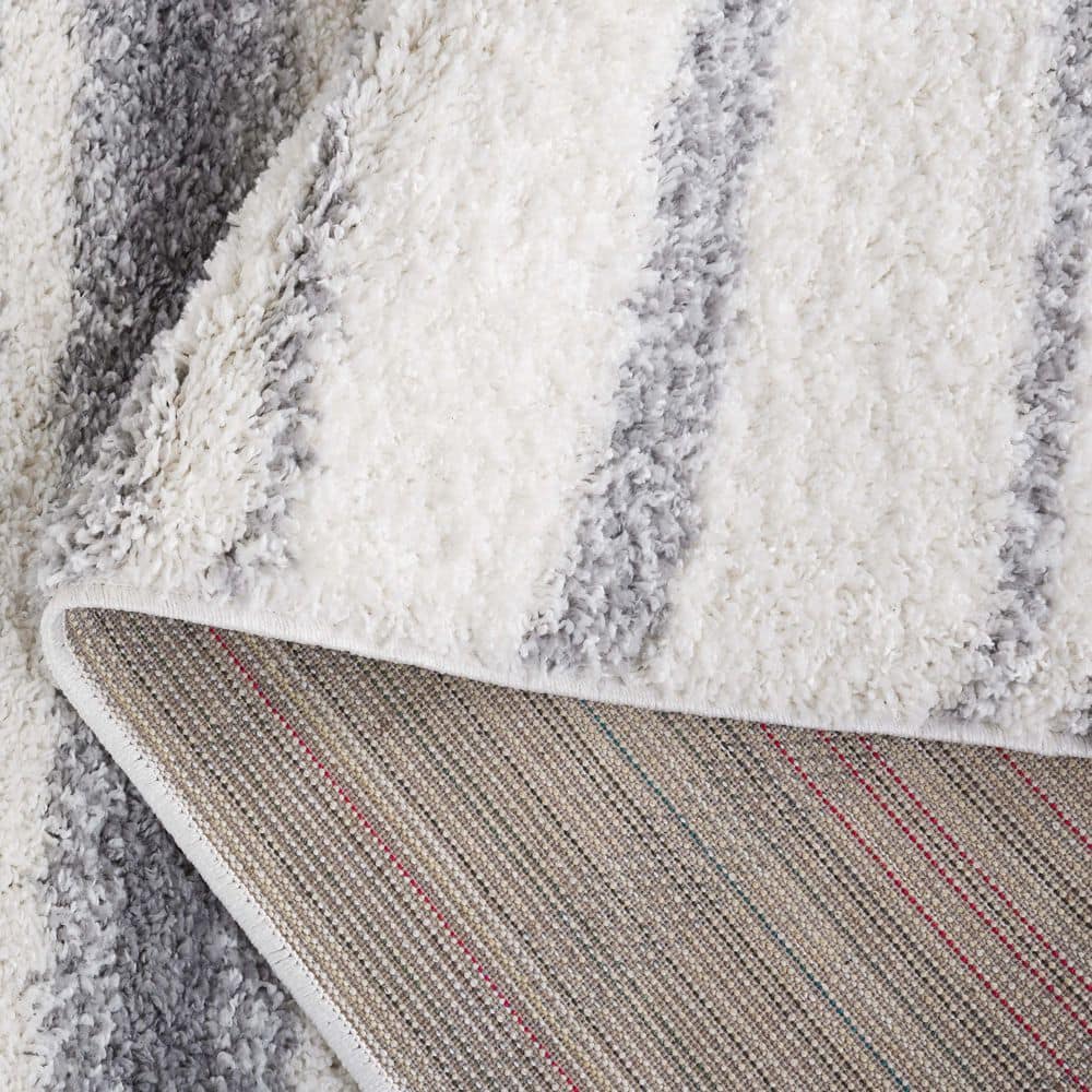 Ivory and Grey Tufted Stripe Shag Rug, 4' x 6'