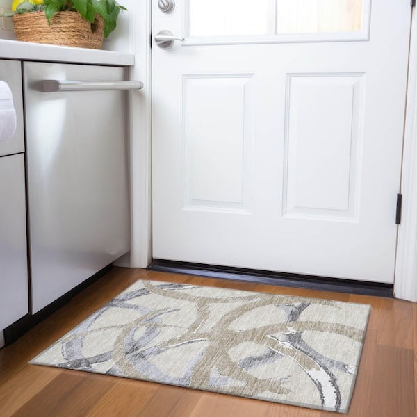Mayfield Premium Machine Washable Abstract AMF1022 Beige 2 ft. x 3 ft. Area Rug