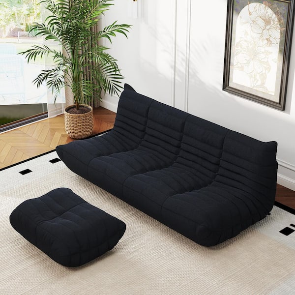 J&E Home 68.9 in. W Armless Modular Velvet 3 Seater Lazy Sectional Sofa in Black For Apartment And Balcony