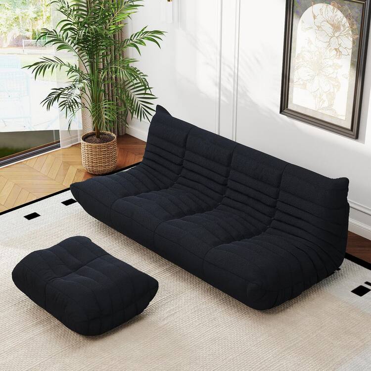J&E Home 68.9 in. W Armless Modular Velvet 3 Seater Lazy Sectional Sofa in Black For Apartment And Balcony
