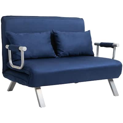 41.25" Blue Faux Suede Double Sofa Bed with Adjustable Backrest & Modern Design