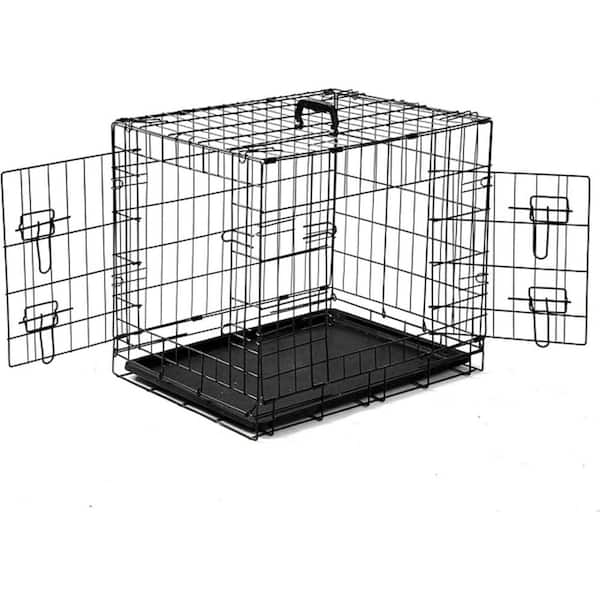 cenadinz 30 in. Durable Folding Metal Wire Dog Crate with Removable Leak-Proof Pan in Black for Small to Medium Dog