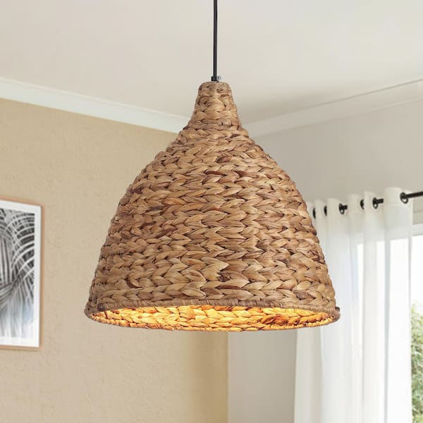 GoYeel 1-Light Natural Color Farmhouse A Shape Hand-Woven Rattan Hanging Pendant Light