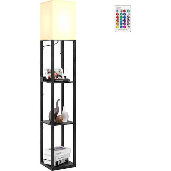VIVOHOME 62 .59 in. Black LED Shelf Floor Lamp with USB Ports and Outlet