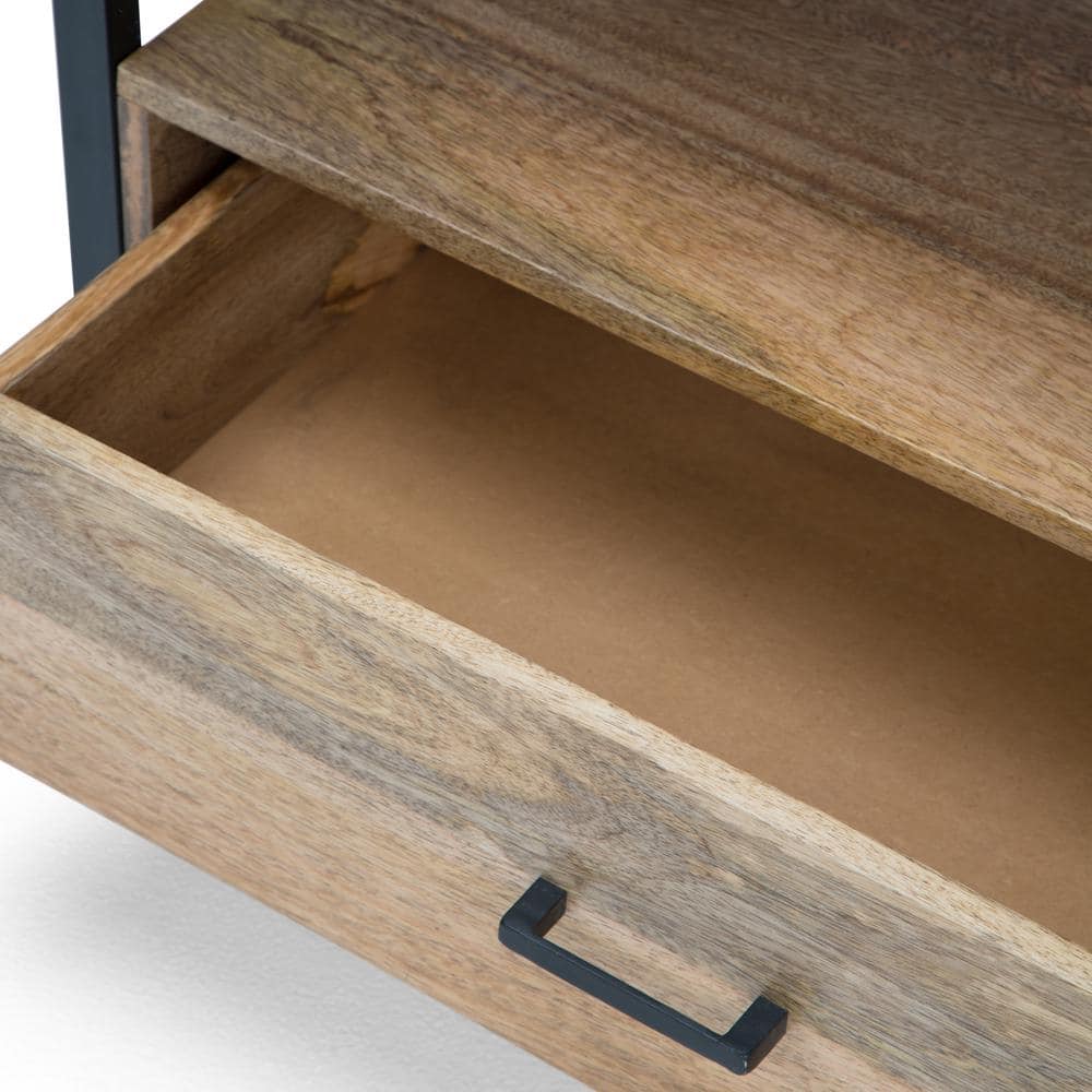 Riverside 60'' Natural Brown and Black Metal Wood TV Cabinet