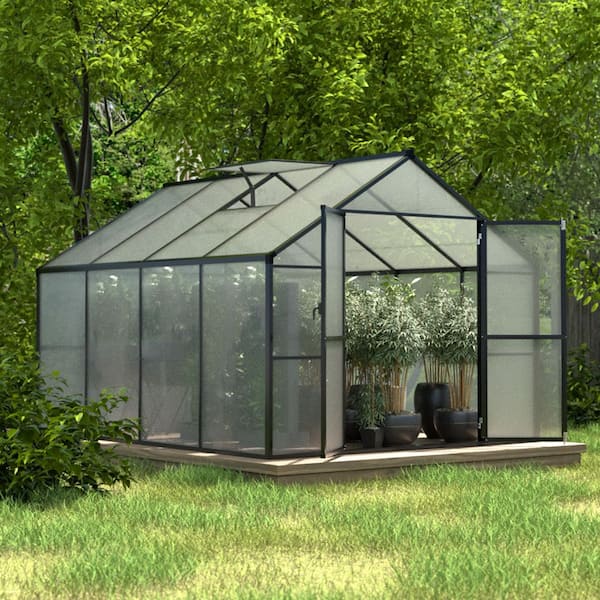 8 ft. W x 8 ft. D Polycarbonate Walk-In Greenhouse for Outdoors with Adjustable Roof Vent, Gray