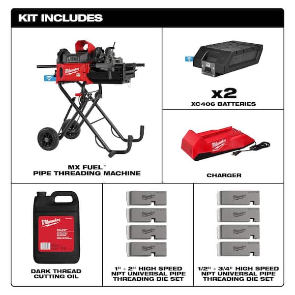 MX FUEL Lithium-Ion Cordless 1/2 in. to 2in. Pipe Threading Machine w/(2) Batteries and Charger
