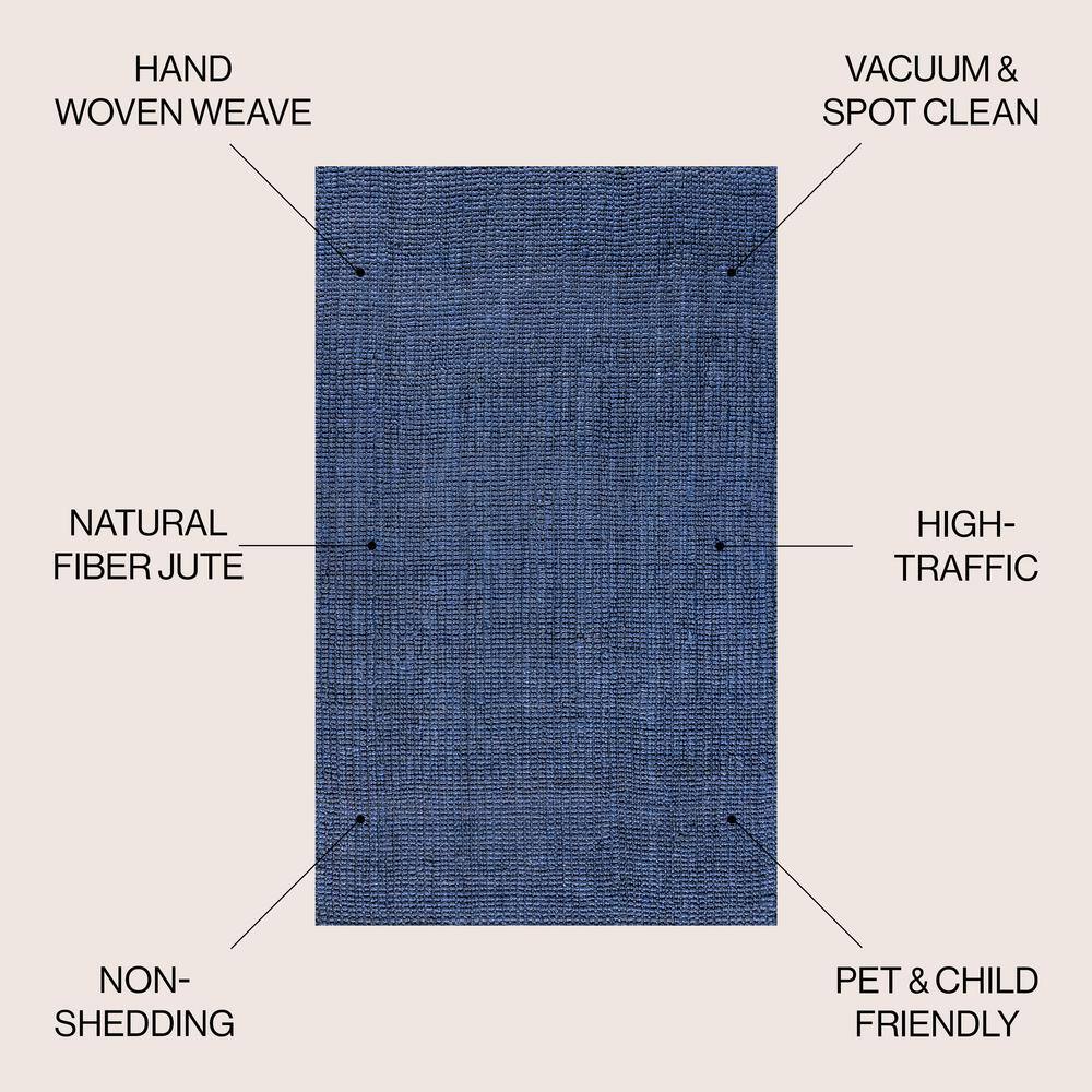 Handwoven Coastal Blue Jute 4' x 6' Indoor Area Rug