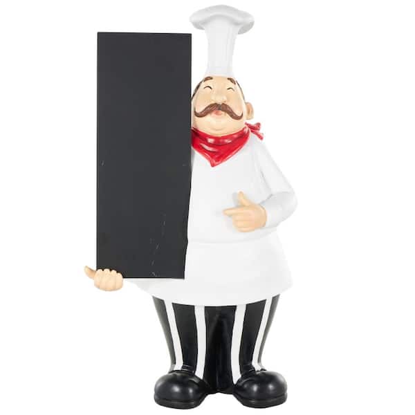 Litton Lane White 8 in. x 14 in. Polystone Kitchen Decorative Figurine Chef Sculpture with Chalkboard
