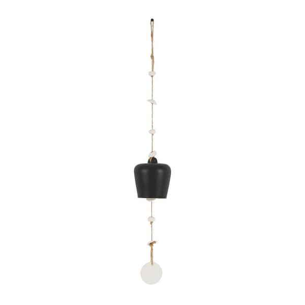 Litton Lane 31 in. Black Ceramic Bell Windchime with Cascading White Disks