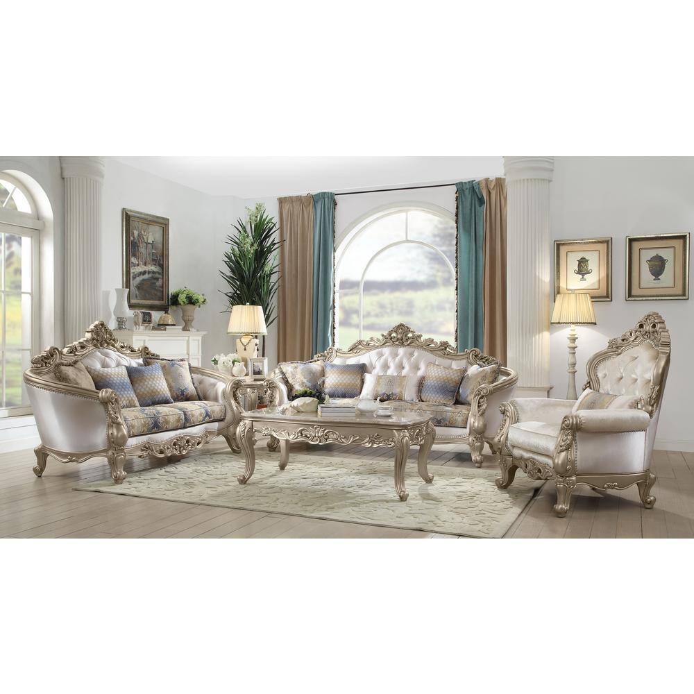 Baroque Bliss Antique White Square Marble Top End Table