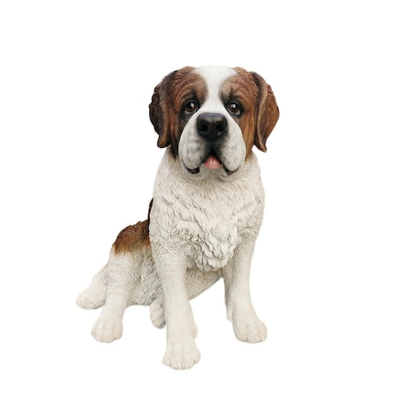 Alpine Guardian: Saint Bernard Polyresin Figurine in White and Brown