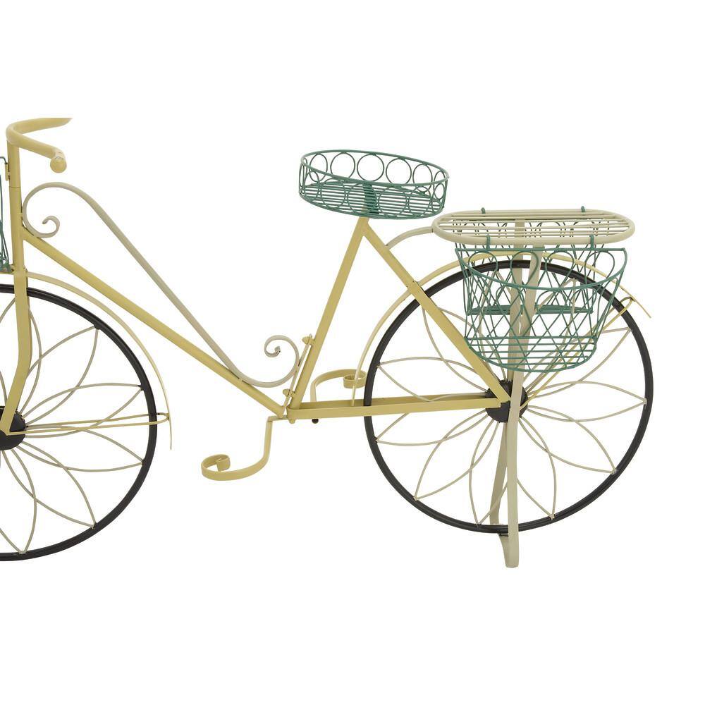 Yellow Iron Bicycle Plant Stand with Baskets and Saddle Bags