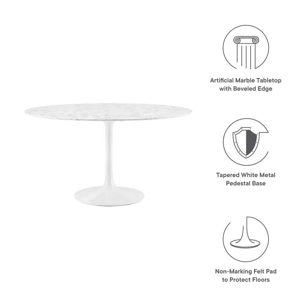 54" White Marble and Wood Round Dining Table