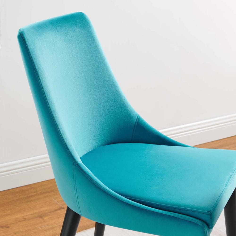 Blue Velvet Upholstered Dining Chairs with Black Wood Legs, Set of 2