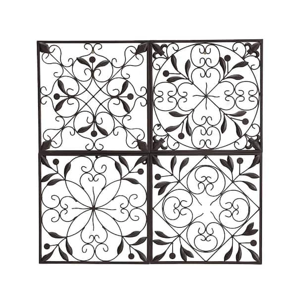 Sunjoy Chakra 4-Panel Iron Wall Art in Brown