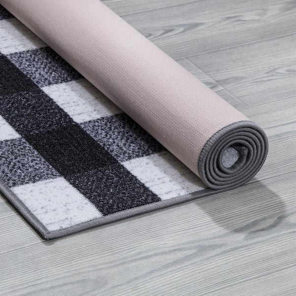 Black White Geometric Patterns Fashion Flannel Rugs & Carpet for Bathroom  Kitchen Non-slip Mat Bedroom Porch Doormat Floor Mats